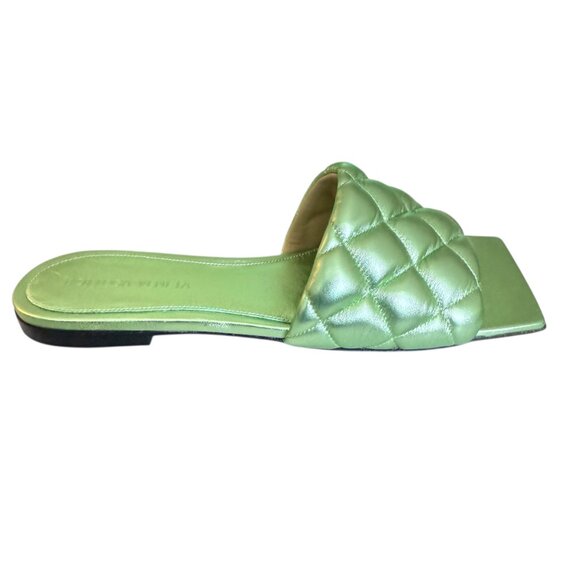 BOTTEGA VENETA Quilted Leather Padded Flat Slide Sandals - Reflection Pistachio - Picture 2 of 13